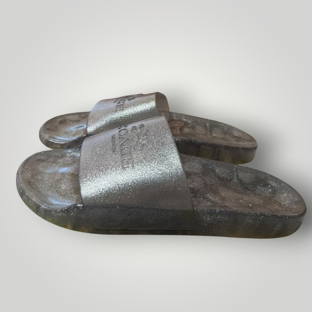 Coach Metallic Silver Slide Sandals